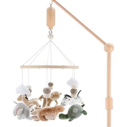 The Peanutshell Crib Mobile for Boys or Girls - Wooden Musical Baby Crib Mobile with 12 Lullabies, Jungle Animal, Baby Mobile Crib Safari Serenity Nursery Decor