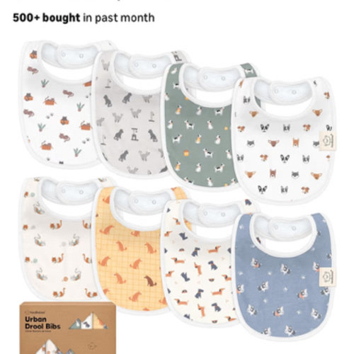 8-Pack Organic Baby Bibs for Boys, Girls - Soft Cotton Drooling and Teething Bibs for Baby Girl & Boy, Extra Absorbent, Easy To Clean & Put On for Toddler, Newborn, Infant 0-24 Months (Pets & Paws)