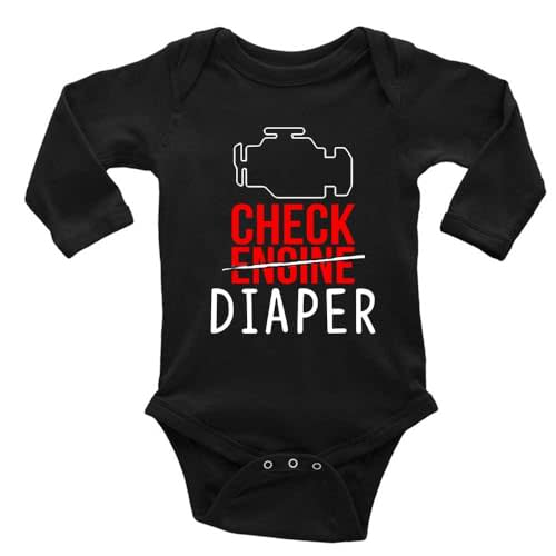 GKrepps Engine Check Diaper Cotton Infant Bodysuit Long Sleeve Baby boys girls Clothing, 3-6 Months, C-black