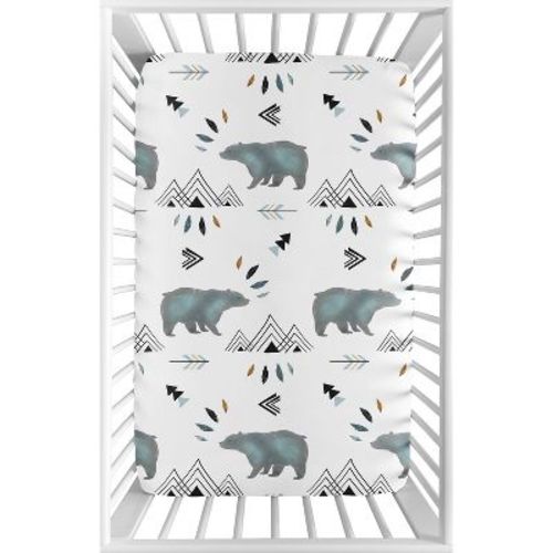 Sweet Jojo Designs Boy Baby Fitted Mini Crib Sheet Bear Mountain Blue Black and White