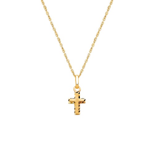 14K Gold Beautifully Beveled Cross 12-14" Necklace