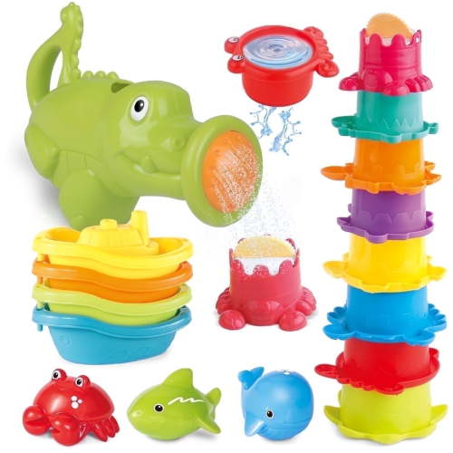 16Pieces Baby Bath Toys for 6-12 Month Infant,Outdoor Water Table Toys Beach/Pool Toy Gift ,Stacking Toy for 1 Year Old Girls Boys
