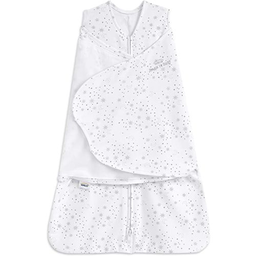 HALO 100% Cotton Sleepsack Swaddle, 3-Way Adjustable Wearable Blanket, TOG 1.5, Midnight Moons Grey, Small, 3-6 Months