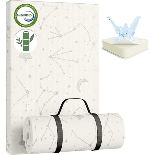 YENING Bamboo Pack and Play Mattress Pad Breathable 38x26 Waterproof Baby Mattress for Pack N Play Matress Topper Waterproof with Strap