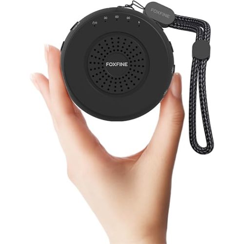 FOXFINE Máquina de sonido portátil, máquina de ruido blanco de viaje con 36 sonidos relajantes, luz de enfoque y conector para auriculares, temporizador y memoria para dormir, bebé, adultos, negro