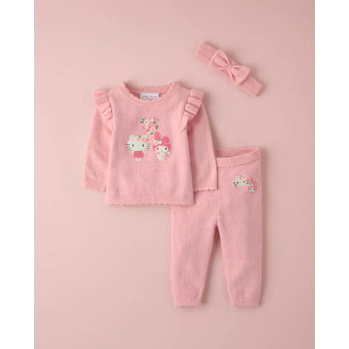 Baby Girls Hello Kitty® And Friends Applique Pointelle 3-Piece Sweater Set - Pink