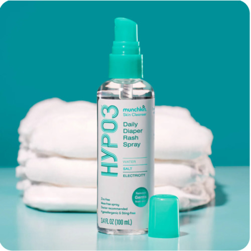 Munchkin® HYP03 Diaper Rash Hypochlorous Acid Spray for Face and Body, FSA Eligible, Removes Rash-Causing Germs, Helps Promote Healing, Gentle for Sensitive & Eczema-Prone Skin, 3.4oz