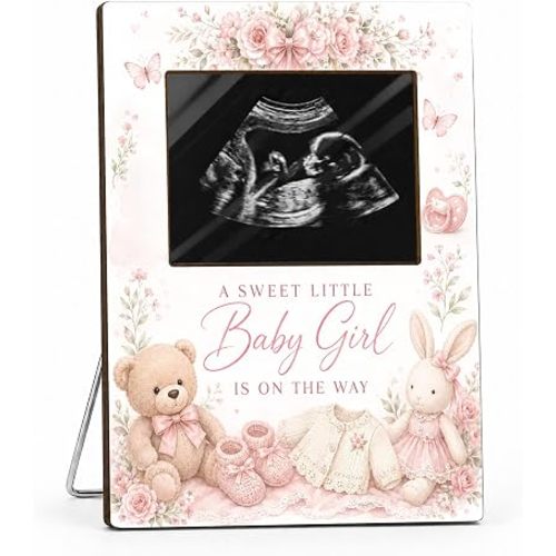 Baby Girl Ultrasound Sonogram Picture Frames, Pink Pregnancy Baby Announcement Ultrasound Photo Frame, Babyshower Gender Reveal Gifts for Parents, Mom Pregnancy Keepsake, 4x6 Photo-A13