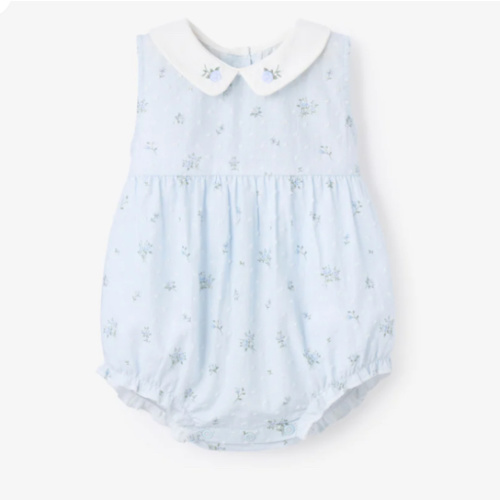 Blue English Rose Embroidered Collar Bubble – Elegant Baby