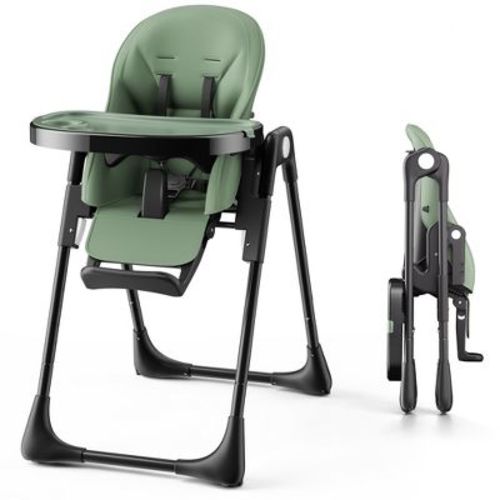 Kinder King Foldable High Chair for Baby, Toddler Feeding Chair with Detachable Double Trays, Green