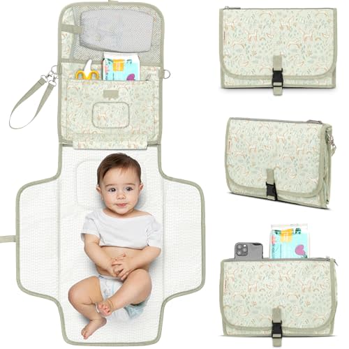 KeaBabies Portable Diaper Changing Pad - Large Waterproof Baby Changing Mat, Compact Travel Diaper Clutch, Functional Pockets Fit Newborn Essentials, Wipeable & Padded Baby Changer (Fox Vale)