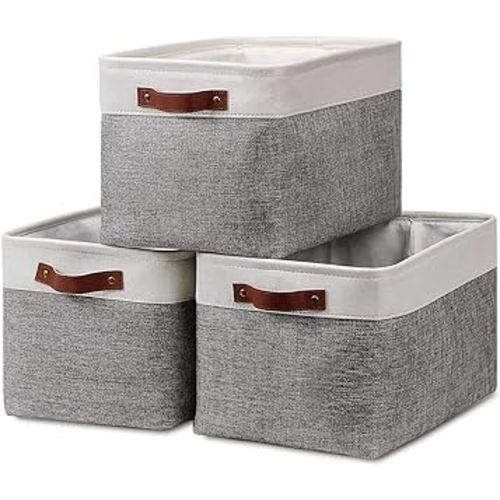 Fabric Storage Baskets for Shelves(3 Pack) (White&Gray,15" x 11" x 9.5")