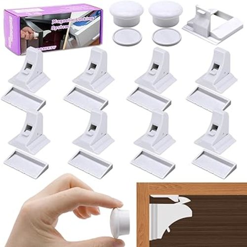 Magnetic Cabinet Locks Baby Proofing, Child Safety Magnet Drawer Lock (8 Locks + 2 Key), Safety First Adhesive Magnetic Locks for Cupboard and Pantry Door
