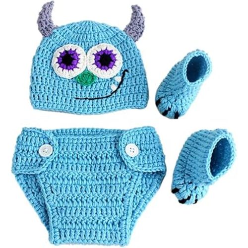 Newborn Photography Props Baby Boy Knitted Outfits Crochet Hat Pants Set