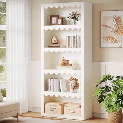 Tribesigns 5-Tier Open Bookcase, 70-Inch Tall White Bookshelf with Scalloped Edges, Modern Display Shelves Storage Organizer for Living Room, Home Office (1, White)