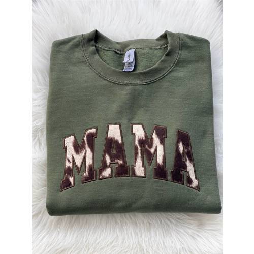 MAMA Embroidered Sweatshirt Brown cowprint