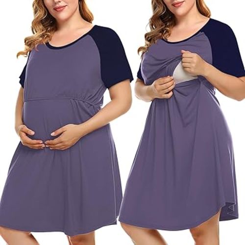 MONNURO Women's Plus Size Labor and Delivery Gown Nursing Nightgown Maternity Sleepwear Dress for Breastfeeding