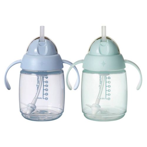 Tommee Tippee 8oz Weighted Starter Straw Sippy Cup - Blue & Green - 2pk: BPA-Free, Leakproof, Flip-Top Lid