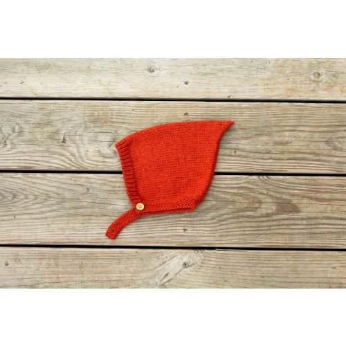 Burnt Orange Alpaca Wool Baby Pixie Hat: Vintage Knitted Bonnet