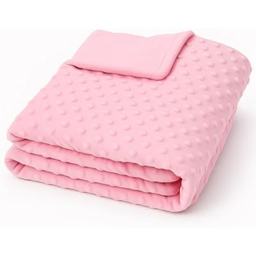 Threadart Minky Baby Blanket, 28" x 38", Light Pink Double-Sided Smooth + Dot, Ultra Soft, Newborn and Toddler, Machine Washable