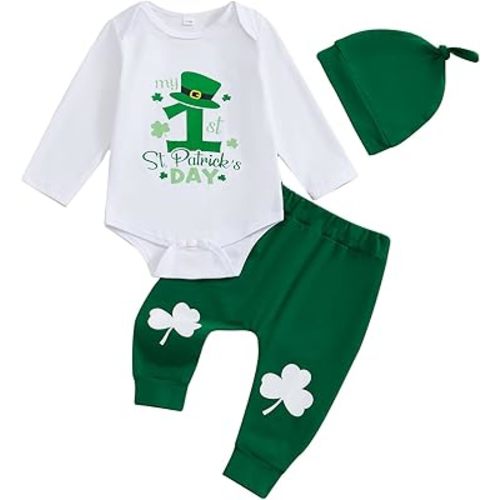 My First St. Patrick's Day Newborn Baby Boys Oufit Long Sleeve Sweatshirts Tops+Green Drawstring Pants Sets