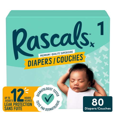 Rascals Premium Diapers, Size 1, Small Carton, 80 Count, Preemie to Size 7 - Walmart.ca