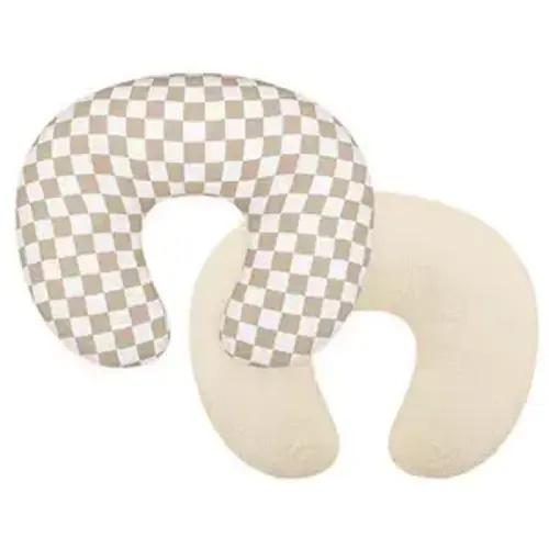 DILIMI Muslin Nursing Pillow Cover 2 Pack, Removable Nursing Cover for Breastfeeding Pillows, Ultra Soft Comfortable Slipcover for Baby Girl and Boy, Beige and Brown Checkered