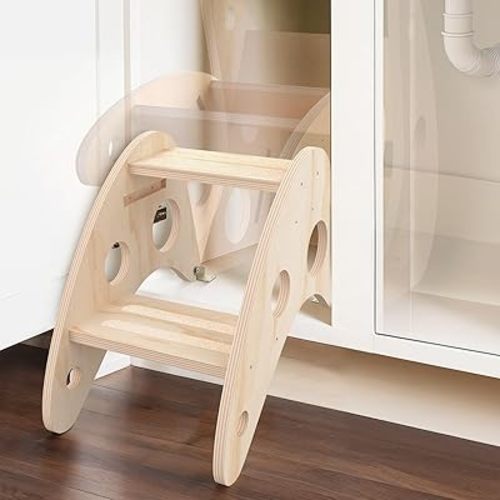 Hidden Toddler Step Stools, Height-Adjustable Kids 2-Step Stool, Wooden Step Stool for Toddlers for Bathroom Sink & Kitchen, Bathroom