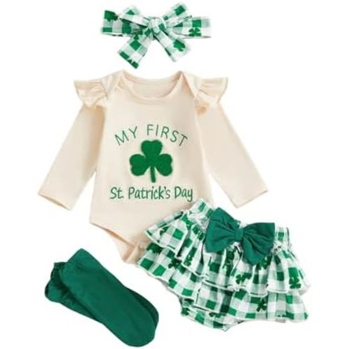 My First St Patricks Day Baby Girl Outfit Newborn Romper Shorts 4PCS Set