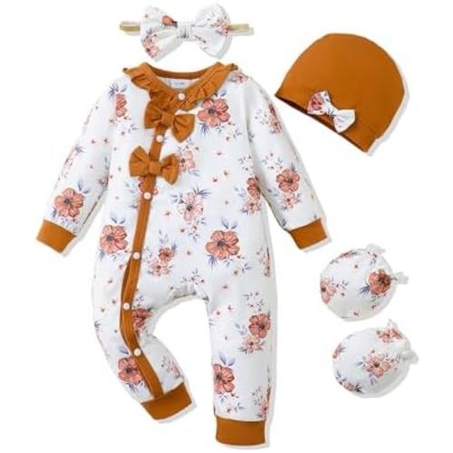 Mikrdoo Newborn Infant Baby Girl Clothes Fall Winter Outfits Long Sleeve Zipper Rompers with Headband