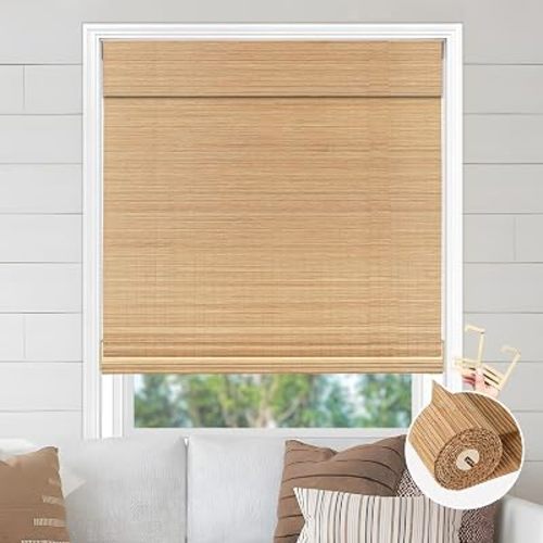 No Tool No Drill Cordless Bamboo Blinds, Bamboo Blinds for Windows Indoor, Bamboo Shades, Light Filtering, Bamboo Window Shades, Easy to Install for Home & Patio& Porches