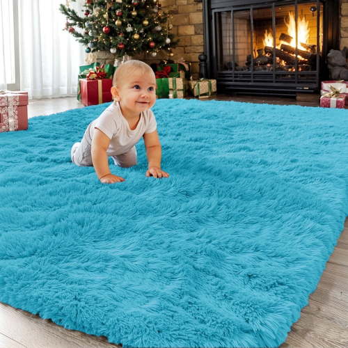 Sanmadrola Area Rug for Bedroom,6.5'X7.5',Fluffy Shag Rug for Living Room,Furry Carpet for Kids Room,Shaggy Throw Rug for Nursery Room,Fuzzy Plush Rug Blue Carpet,Rectangle,Cute Room Decor for Baby