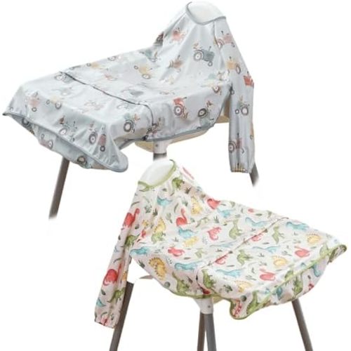 2-Pack Long Sleeve Baby Bib,Coverall Baby Bibs for Eating,Waterproof,Attaches to Highchair&Table,Ages 1 to 3 Years