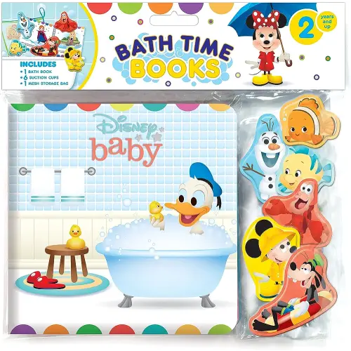 Disney Baby Bath Time Books - Activity Books for kids, Bath book, 6 Padded suction cups, 1 Mesh bag