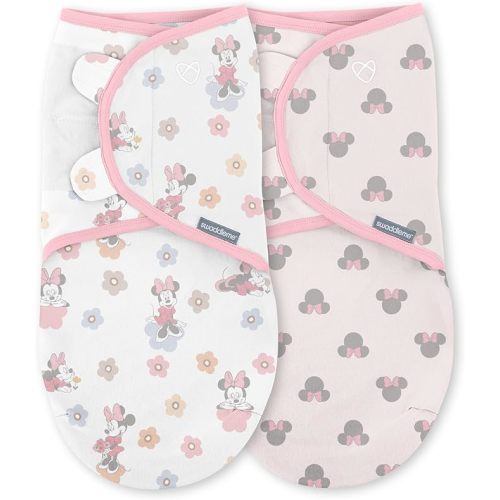 SwaddleMe by Ingenuity Original Swaddle, 100% Cotton, Improves Sleep & Calms Startle Reflex, 0-3 Months, 1.0 TOG, 2-Pack, Baby Swaddle Blanket - Minnie Mouse