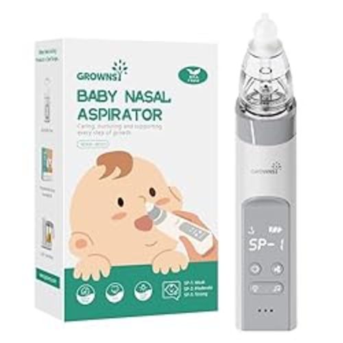 Nasal Aspirator for Baby, Electric Nose Aspirator for Toddler, Baby Nose Sucker, Automatic Nose Cleaner with 3 Silicone Tips, Adjustable Suction Level, Music and Light Soothing Function - Grey