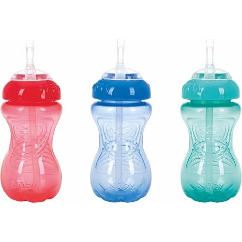 Nuby No-Spill Sippy Cup with Flex Straw - (3-Pack) 10-Ounce Bottles - Sippy Cups for Toddlers 12+ Months - Neutral Color Training Cups for Toddlers