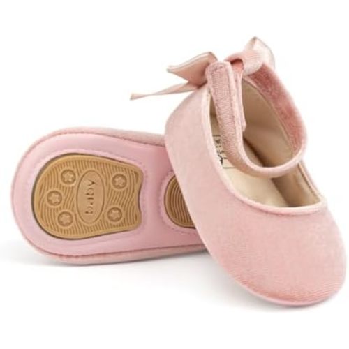 KIDSUN Infant Baby Girls Mary Jane Shoes Non-Slip Rubber Sole Ballet Slippers Princess Dress Wedding Shoes Newborn Crib Shoes First Walkers Shoes