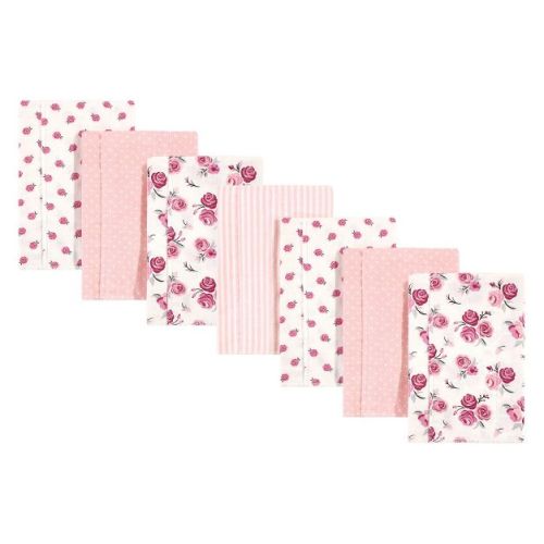 Hudson Baby Infant Girl Cotton Flannel Burp Cloths 7pk, Cream Rose, One Size