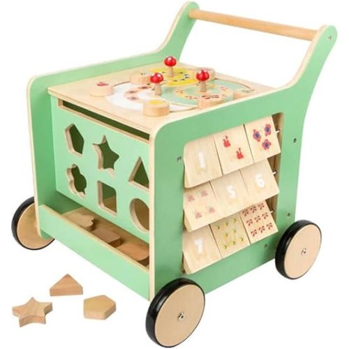 Small Foot Wooden Toys Premium Pastel Wooden Baby Walker and playcenter Move it! Designed for Toddlers 12+ Months, Multi (10947)