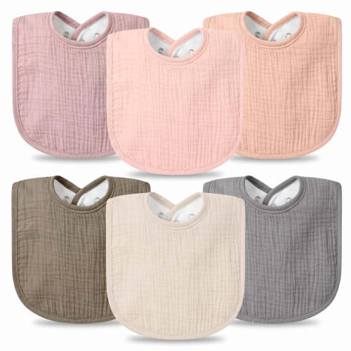 6 Pack Baby Snap Muslin Bibs,Cotton Baby Bibs,Adjustable Absorbent Breathable Bibs,Bandana Burp Bib Set,Soft Drooling Teething Cloth Bibs for Kids
