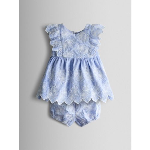 JoJo Maman Bébé Blue Broderie Dress, Bloomers & Headband Set