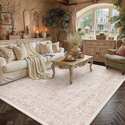 Pink Area Rug 8x10 Vintage Floral