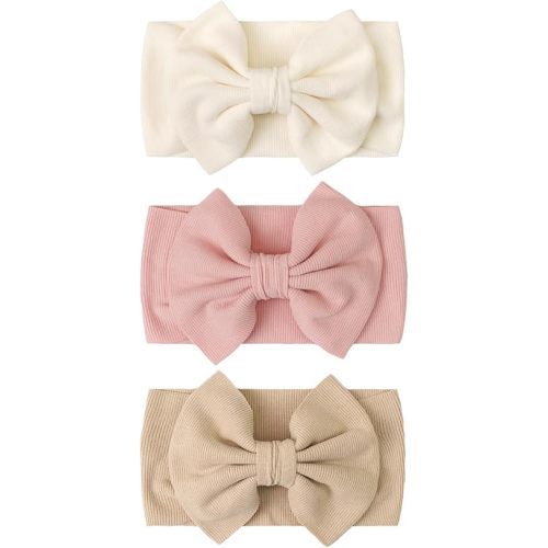 JOYOYO 3 Pcs Soft Wide-Knit Baby Headbands with Large Bow Hair Accessories for Newborn, Infant, Toddler, Girls