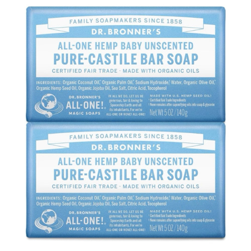 Dr. Bronner's Pure-Castile Baby Unscented Magic Bar Soaps - Made with Regenerative Organic Certified Oils - For Face, Hand, Hair Gentle on Sensitive Skin - Soap Bars for Men & Women - 2 Pack, 5 oz