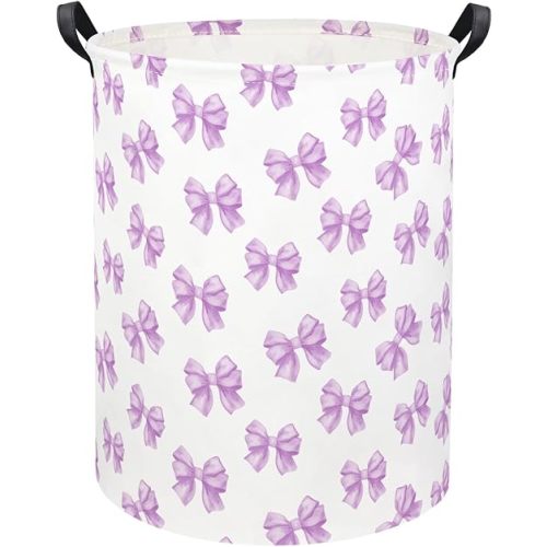Baby Laundry Basket Kids Hamper Toy Storage Bin for Boys Room Decor Baby Nursery Hamper Gift Baskets for Bedroom Bathroom(Purple Bowknot)
