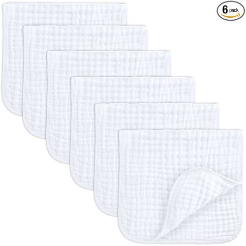 Comfy Cubs Muslin Burp Cloths 20" x 10", Pack of 6 - White