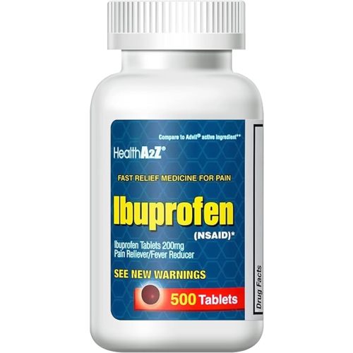 HealthA2Z® Ibuprofen 200mg, NSAID, Pain Reliever, Fever Reducer, Headache, Body Aches, Back Pain, Arthritis, Menstrual Cramps, 500 Caplets