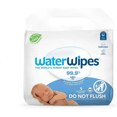 WaterWipes Plastic-Free Original Baby Wipes, 99.9% Water Based Wipes, Unscented & Hypoallergenic for Sensitive Skin, 300 Count (5 packs)