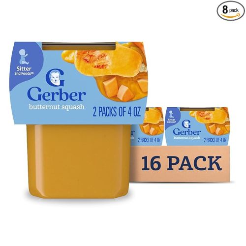 Gerber Stage 2 Baby Food, Butternut Squash Puree Tubs, No Added Salt, No Artificial Colors or Flavors, Baby Puree, 16-Pack